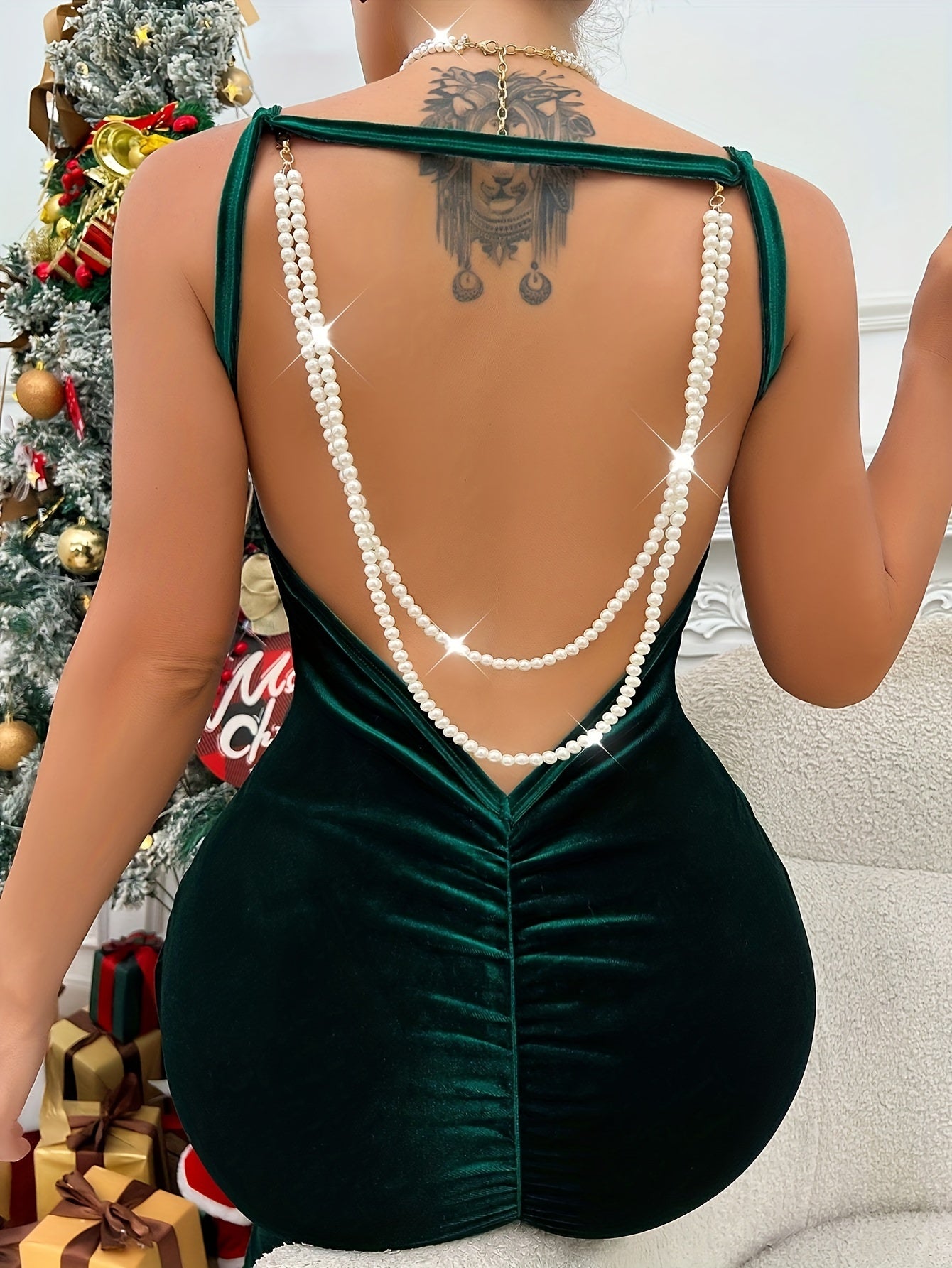 Emerald Elegance V-Back Dress