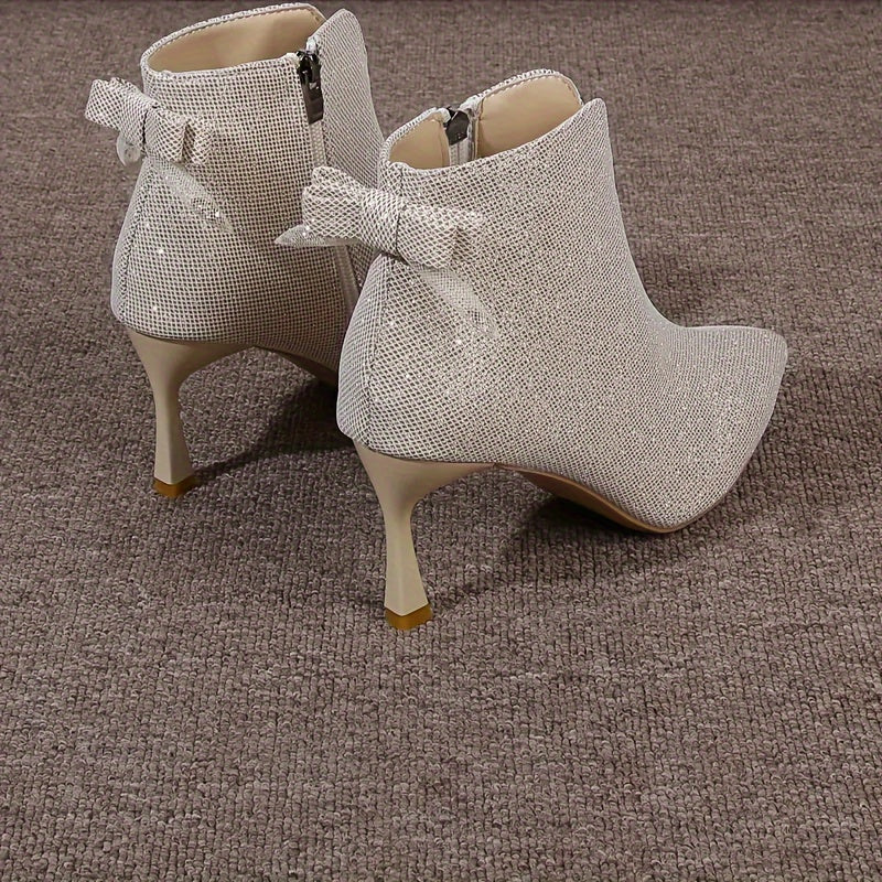 Glitter Stiletto Boots with Bow